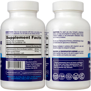 Dr. MaxWell PhosphatidylSerine & Bacopa Monnieri, Better Than Each Alone. Best Phosphatidyl serine 300mg: no fillers, soy free, 2in1. High Concentration Bacopa Leaf Extract (55% Bacosides) Unlike Most Competitors*