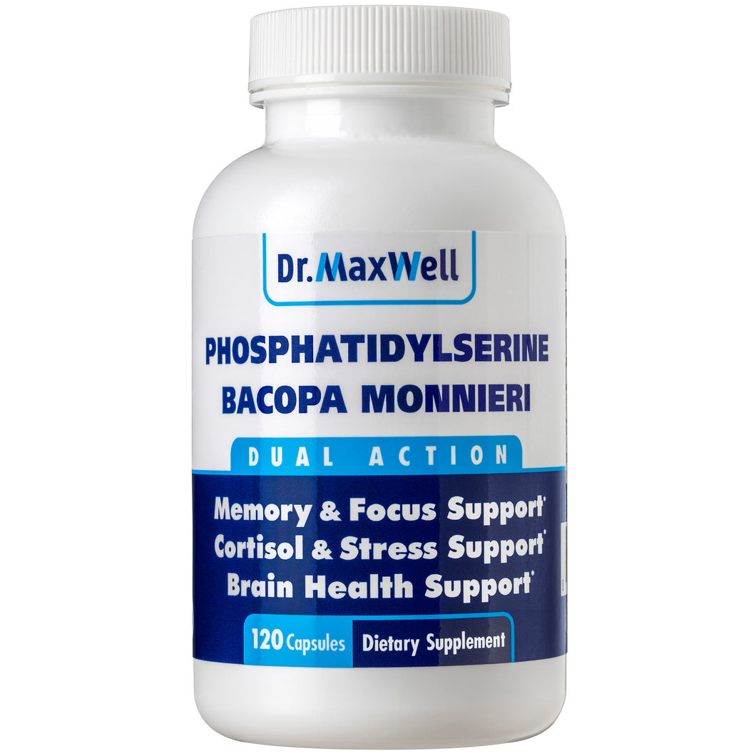 Dr. MaxWell PhosphatidylSerine & Bacopa Monnieri, Better Than Each Alone. Best Phosphatidyl serine: no fillers, soy free, 2in1 with Bacopa Leaf Extract*